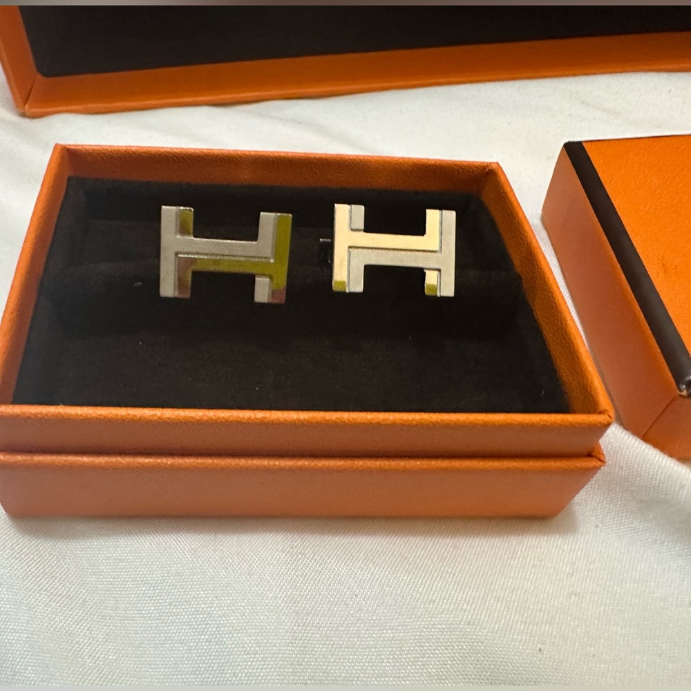 Original Hermes Elegant Silver and Gold Cufflinks
